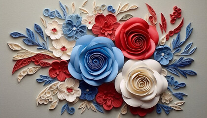 Rodrigoscm a quilling art piece of red blue and white roses HD Wallpaper