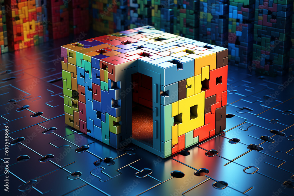 Aufkleber a conceptual illustration showcasing a database server as a puzzle piece in a larger technological e