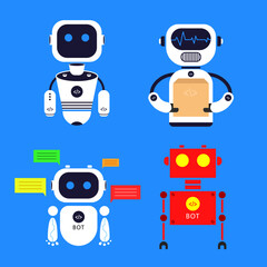 robot vector icon set. customer service robot avatar icon. tech bot icon. Artificial intelligence robots. robot signs and symbols for application user interface and design elements