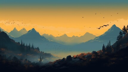 Horizon Mountains Wallpaper Landscape Illustrations Generative AI