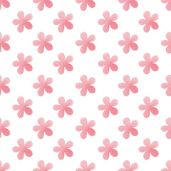 Pink flowers watercolor illustration, seamless pattern.