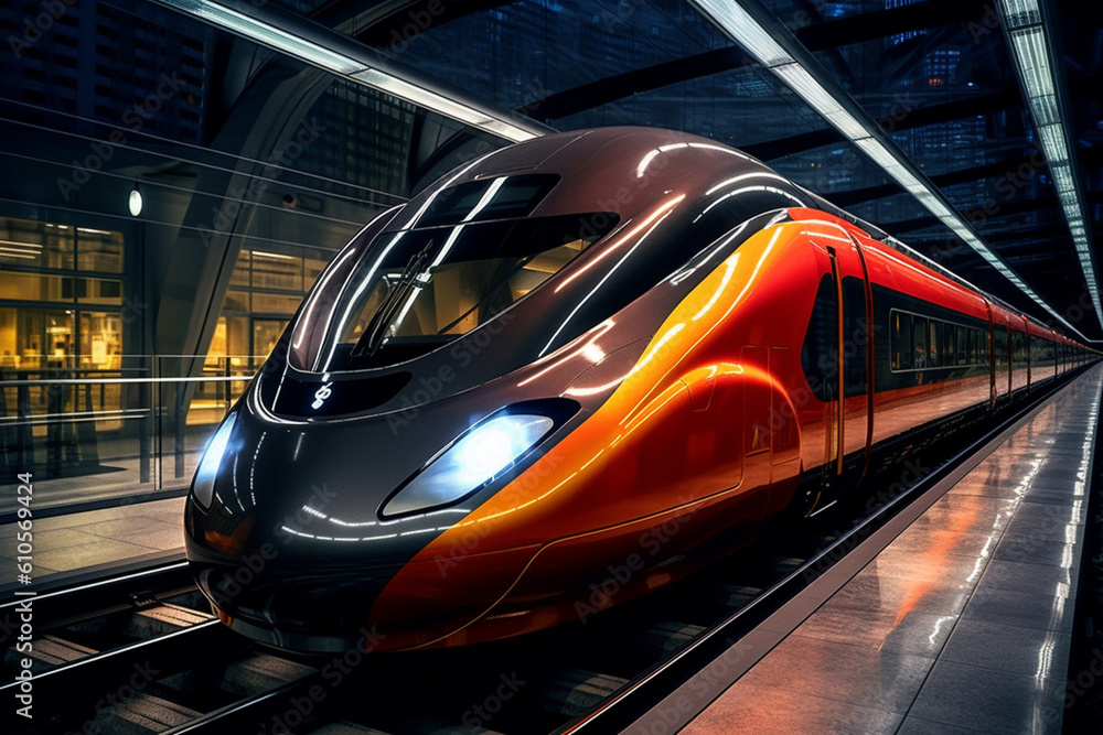 Poster a futuristic concept train with an aerodynamic design and streamlined appearance, showcasing advance