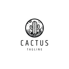 Cactus vintage logo design vector illustration