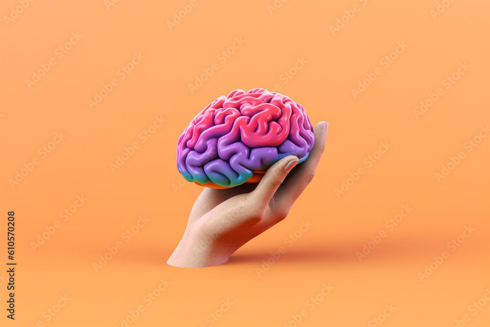 Leinwandbilder a minimalist illustration of a hand with a simple outline of a brain in its palm, conveying the idea