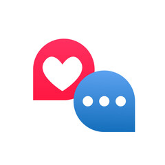 Love Chat Icon. Vector Symbol for E-Dating, Online Dating, Sexting, Love Texting, SMS, Romance, Valentine's Day, Messaging. SMS Message with Love Heart Flat Vector Icon. Vector illustration