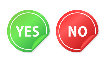 Yes or no vector stickers. Green check mark Yes and red No icon. Symbols YES and NO button for vote, decision, web, logo, app, UI. A label for any purpose. Vector illustration