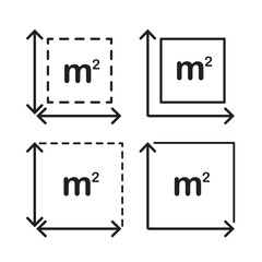 Square Meter icon. M2 sign. Flat area in square metres. Measuring land area icon. Place dimension pictogram. Isolated on white background. Vector illustration