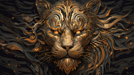 Fractalism Gold Tiger Art Background