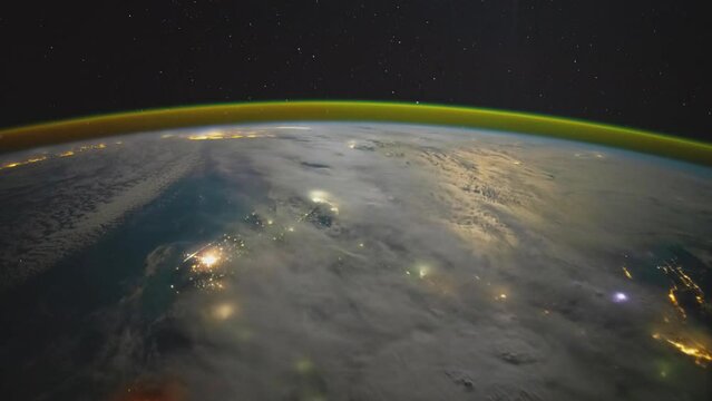 Earth from space. Flight over the Earth time lapse. Planet Earth seen from the ISS. Elements of this image furnished by NASA.