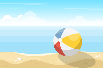 Fototapeta na wymiar Cartoon ball on sea beach, Vector illustration.