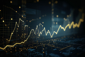 financial stock charts with graphs and dots, in the style of light gold and azure
