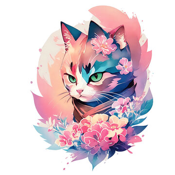 cat ninja flower sticker