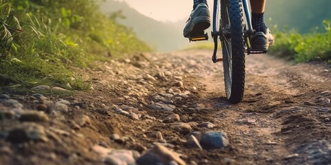 Naklejka premium AI Generated. AI Generative. Mountain bike inspirational motivational outdoor nature adventure fit sport cardio vibe. Graphic Art