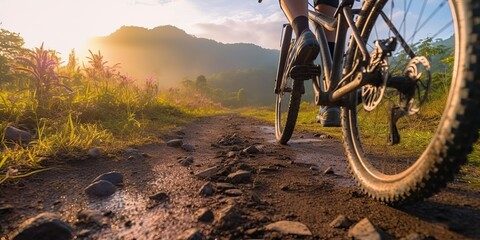 Fototapeta na wymiar AI Generated. AI Generative. Mountain bike inspirational motivational outdoor nature adventure fit sport cardio vibe. Graphic Art