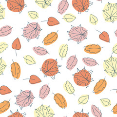 Seamless pattern of autumn leaves. Autumn. fall Forest. Vegetable print. A pattern of simple elements. Vector illustration.