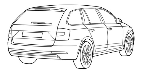 Fototapeta premium et of classic station wagon. Different five view shot - front, rear, side and 3d. Outline doodle vector illustration