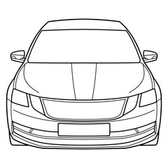 Classic sedan car. Front view shot. Outline doodle vector illustration. Design for print, coloring book