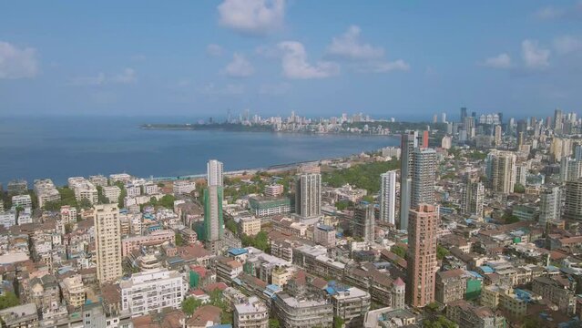Drone shot of a cloudy morning at Marine Drive, Mumbai