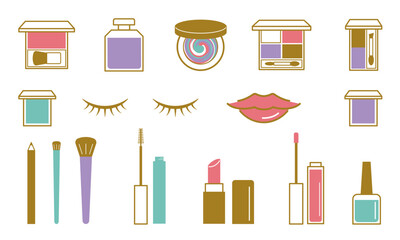 メイクアップ、コスメのイラストセット_Makeup and cosmetics illustration set