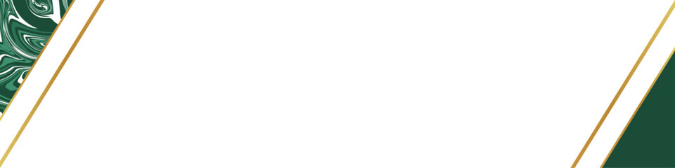 Banner with dark green and gold triangle design.