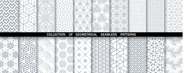 Geometric set of seamless gray and white patterns. Simpless vector graphics.