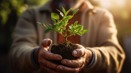 Young Plant Growing In Sunlight. Generative Ai