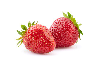 Strawberries in closeup on white background