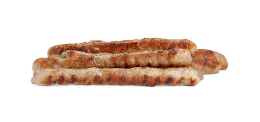 Tasty fresh grilled sausages isolated on white
