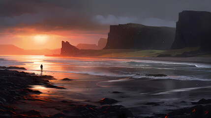 Fototapeta premium Illustration of a beautiful view of Iceland