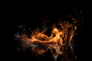 Flames dance and flicker against a black background, creating an abstract and mesmerizing effect. Perfect for backgrounds or graphic design projects. AI Generative.