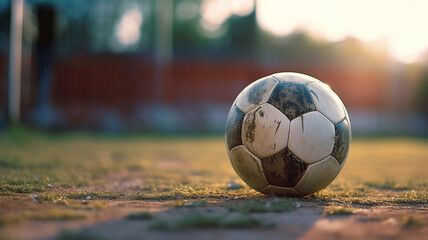 Fototapeta na wymiar Traditional soccer ball on soccer field. Generative Ai