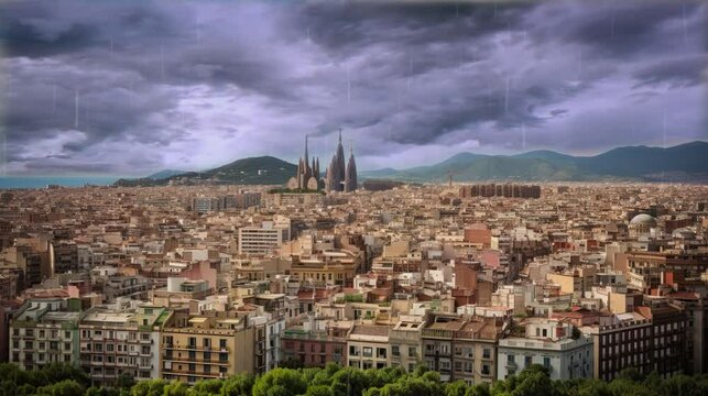 Immersive 4K HD Video: Barcelona by Bike in Captivating Raining Scene