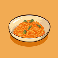 Digital vector illustration of salmon spaghetti