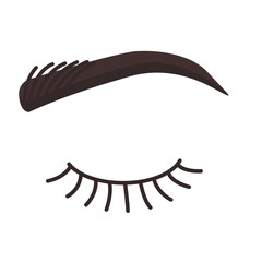 Human eye icon. Closed eye with eyelashes and an eyebrow. Relaxation of eyesight fatigue and strain. Nap time symbol. Healthcare and ophthalmology concept. Line vector illustration.