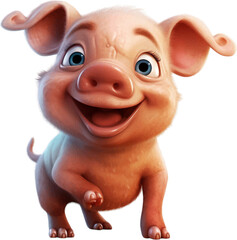 cute cartoon pig with, in the style of caricature-like, photorealistic, white background