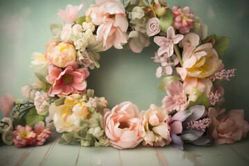 Obraz na płótnie Canvas Elegant flower wreath pastel colors romantic decoration card ai generated