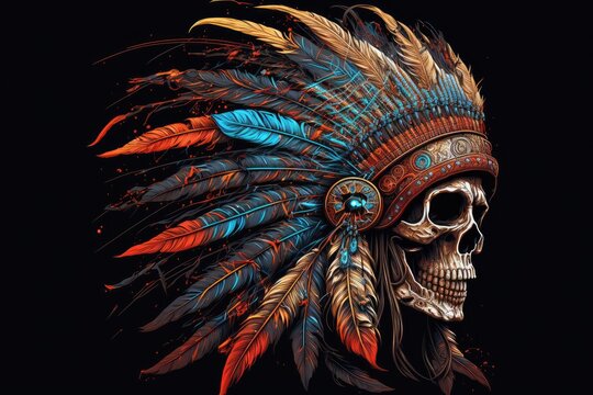 Feathered Native Amaerican Skull Background