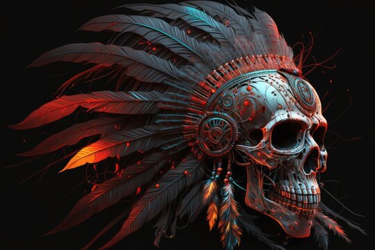 Feathered Native Amaerican Skull Background