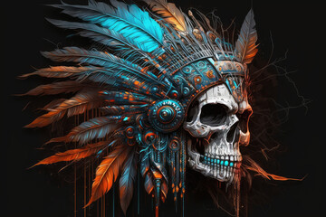 Obraz na płótnie Canvas Feathered Native Amaerican Skull Background