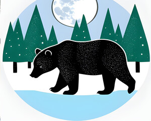 A bear walking in the forest in winter.