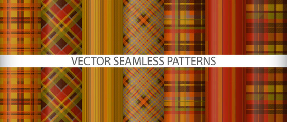 Set vector pattern plaid. Background texture check. Fabric tartan seamless textile. - obrazy, fototapety, plakaty