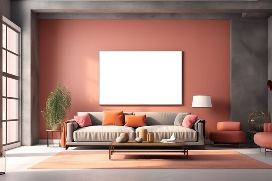 muted color modern apartment with bog mockup frame on the wall,generative AI