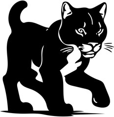 Black vector logo illustration of a cougar, drawing of a predator