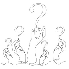 Continuous line drawing Value of inspiration Hand holds question mark Query FAQ icon vector illustration concept
