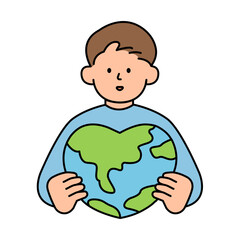 Man Embracing the World with Love. Environment, Power and Saving Energy Concept. Cartoon Flat Vector illustration.