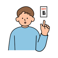 Man Turning Off Lights to Conserve Energy. Environment, Power and Saving Energy Concept. Cartoon Flat Vector illustration.