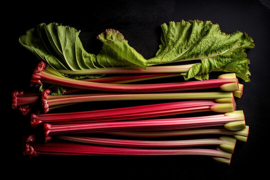 fresh rhubarb on dark background, generated AI tools