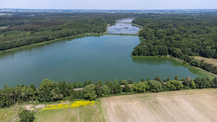 Obraz premium Ponds - aerial view, general landscape of Lower Silesia in Poland.