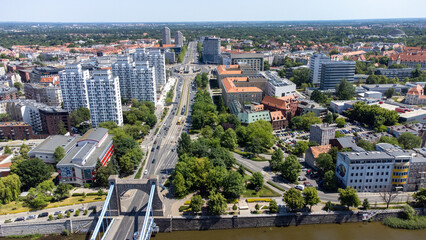 Aerial view, general cityscape of Wroclaw city, Poland.