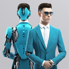 AI robot dressed business suit in blue,generative AI